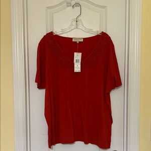 Jones New York Red Short Sleeve Relaxed Blouse
